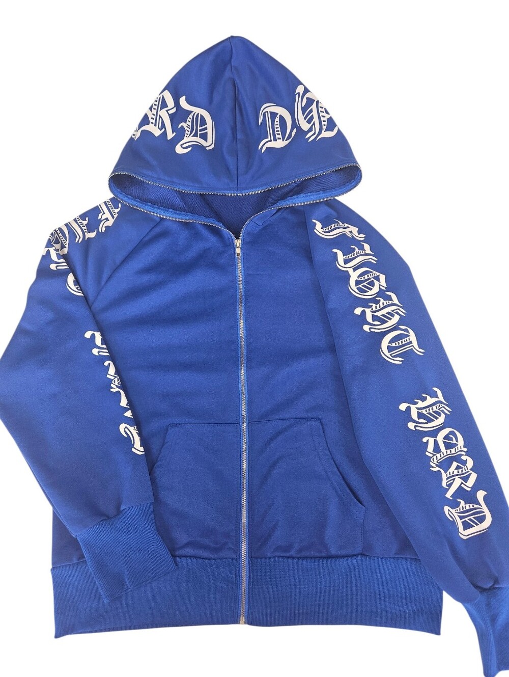 SHEIN Royal Blue Zip Hoodie with White Fight Hard Tag Detail Size Large